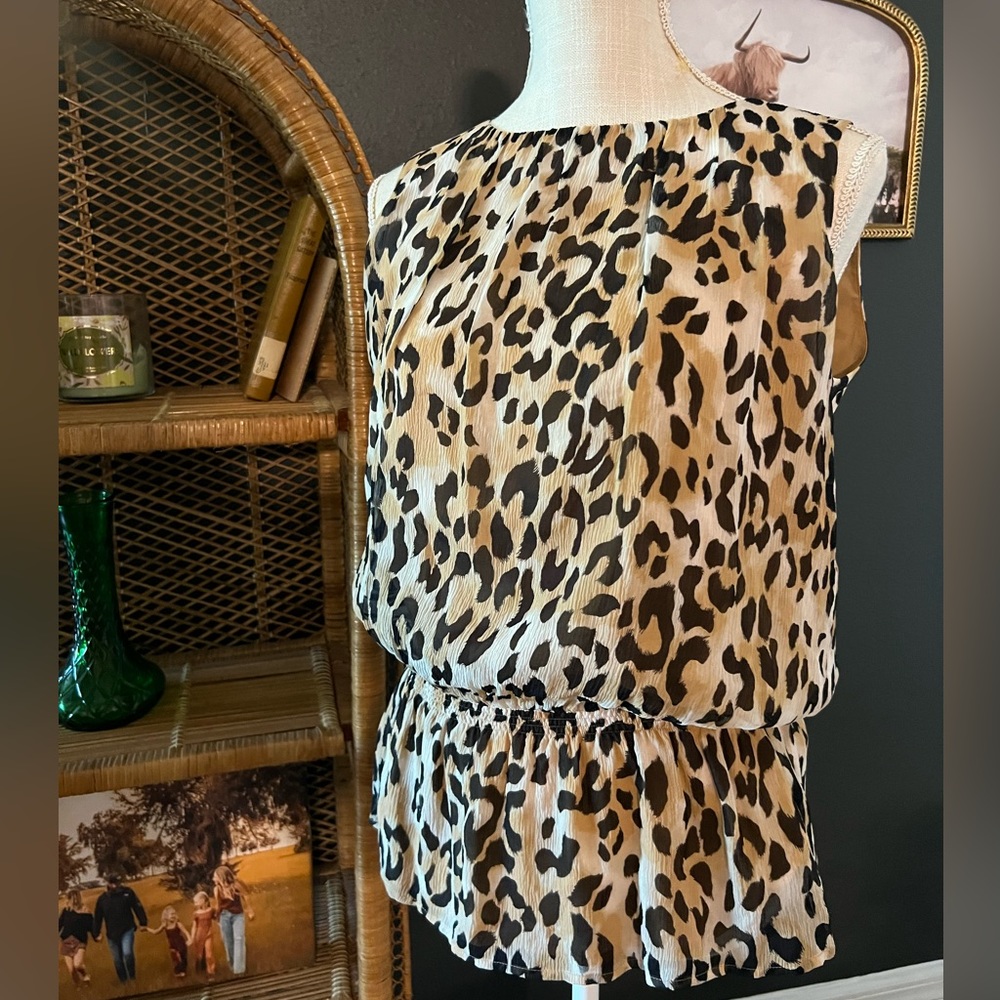 St. John 100% Silk Leopard Print blouse size small